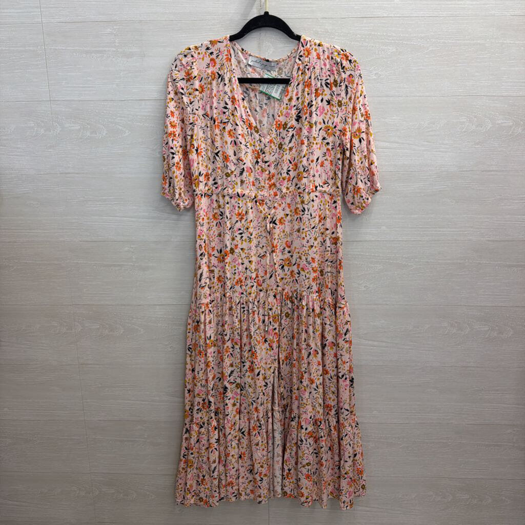 Petal and Pup Pink Floral Print Puff Sleeve Maxi Dress Extra Small