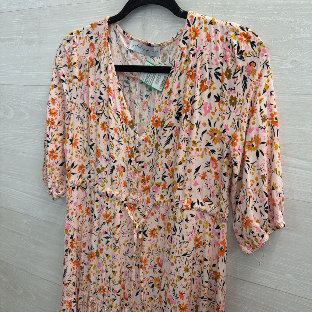 Petal and Pup Pink Floral Print Puff Sleeve Maxi Dress Extra Small