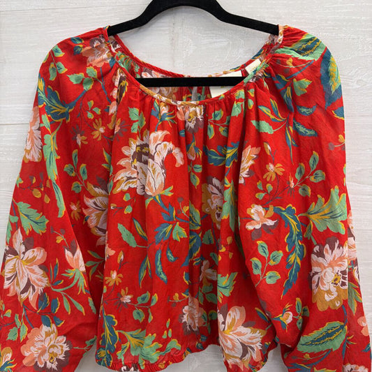 Maeve Red/ Multi Print Cropped Long Sleeve Top Extra Small