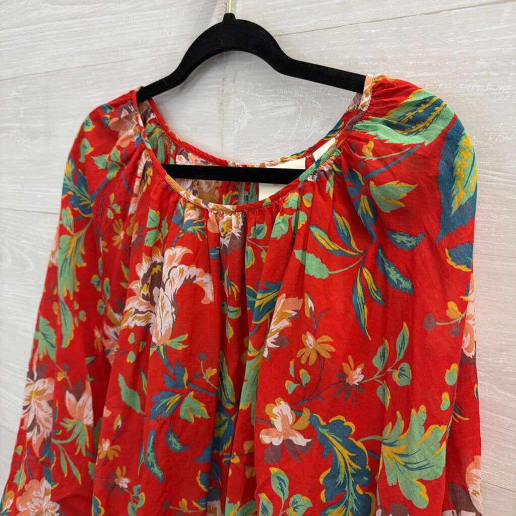 Maeve Red/ Multi Print Cropped Long Sleeve Top Extra Small
