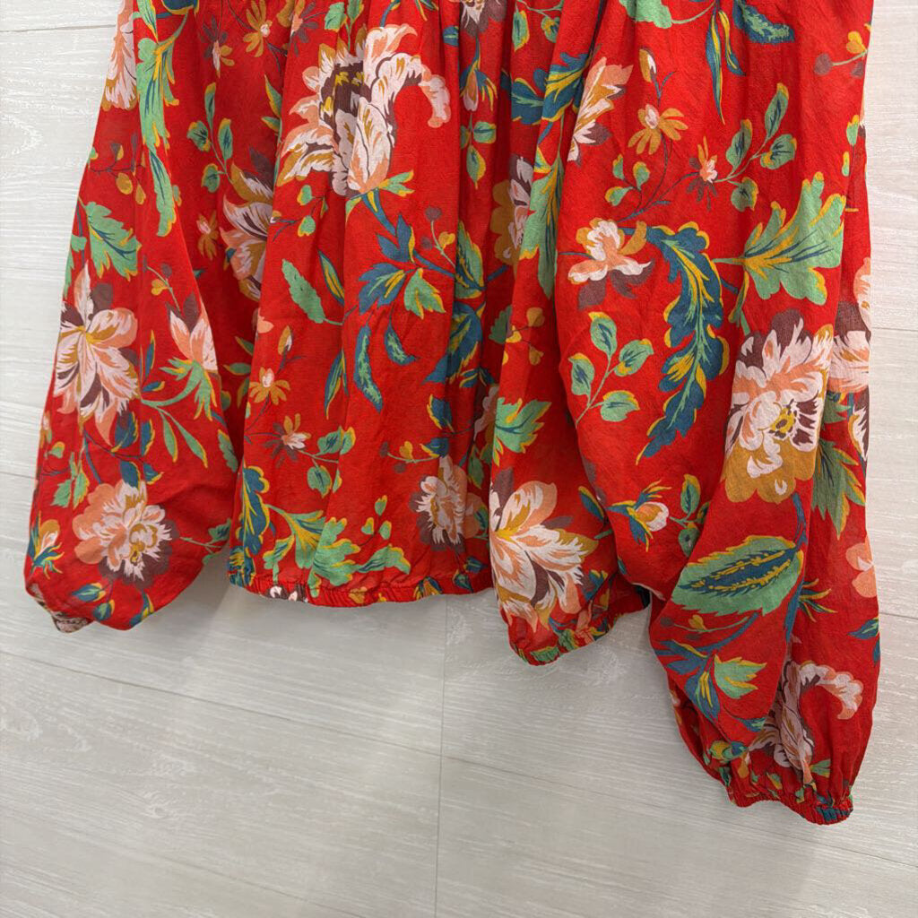 Maeve Red/ Multi Print Cropped Long Sleeve Top Extra Small