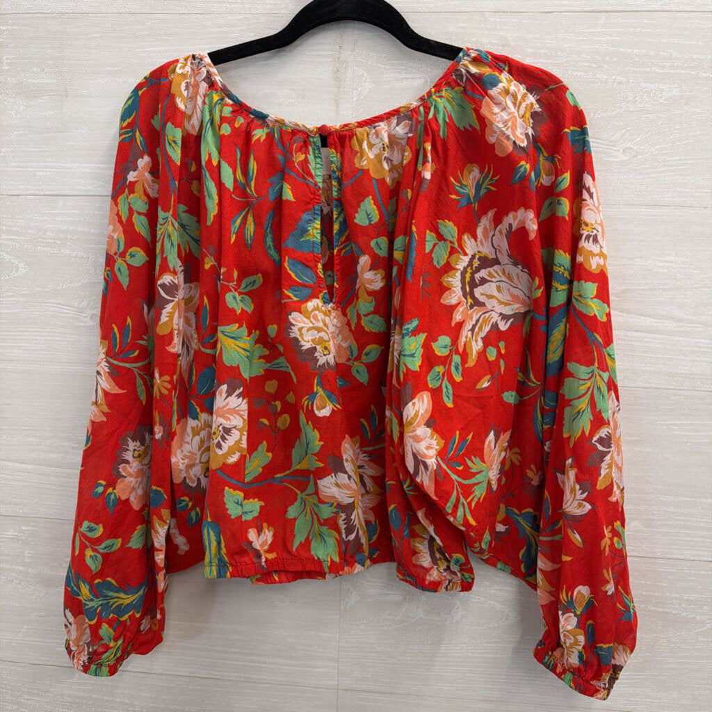 Maeve Red/ Multi Print Cropped Long Sleeve Top Extra Small