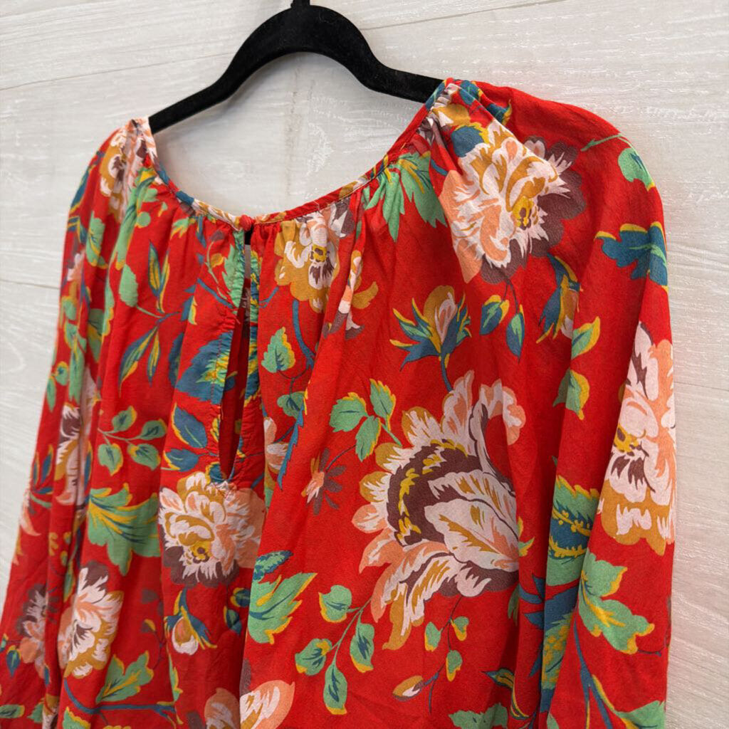 Maeve Red/ Multi Print Cropped Long Sleeve Top Extra Small