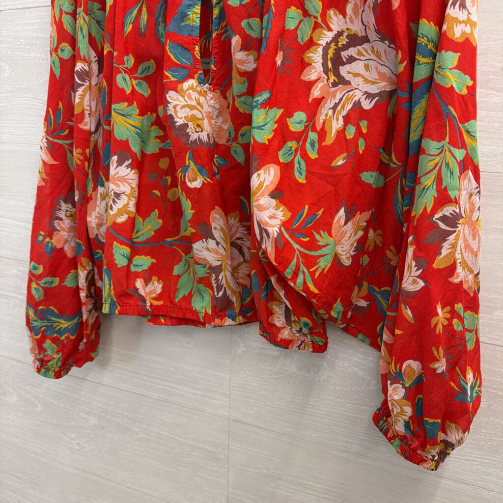 Maeve Red/ Multi Print Cropped Long Sleeve Top Extra Small