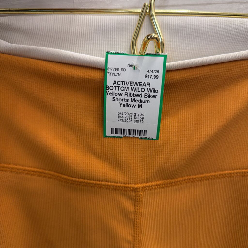 Wilo Yellow Ribbed Biker Shorts Medium