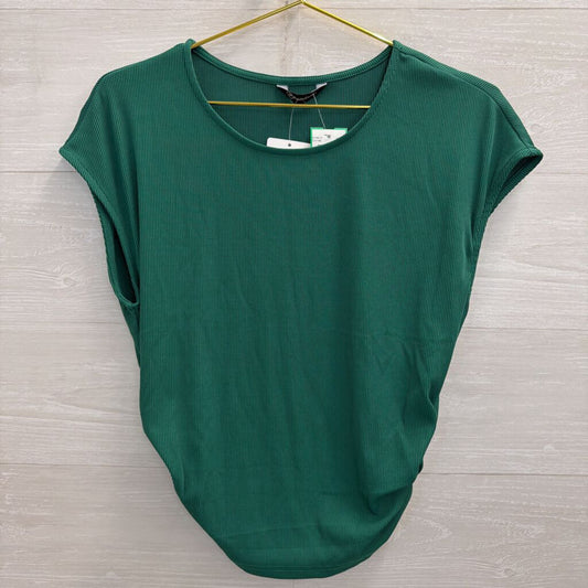 Pretty Garden Green Ribbed Short Sleeve Top Large