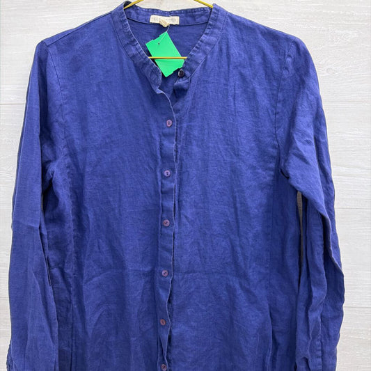 Eileen Fisher Blue 100% Linen Long Sleeve Button Front Top Small