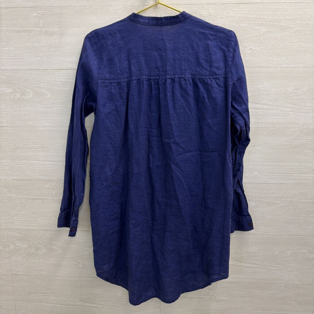 Eileen Fisher Blue 100% Linen Long Sleeve Button Front Top Small