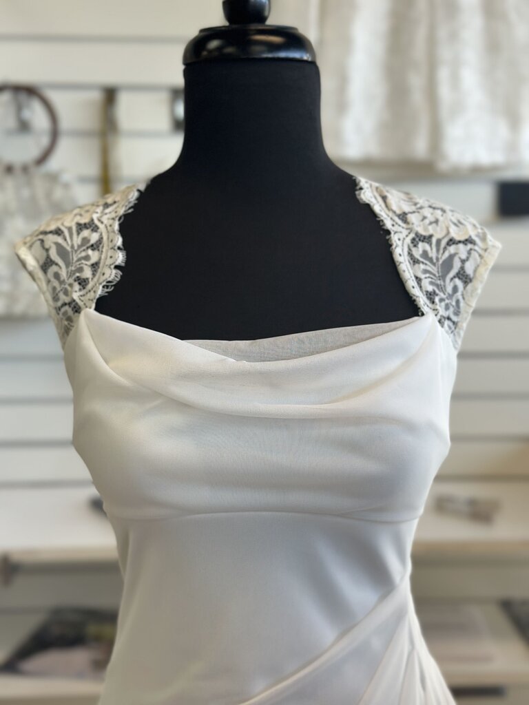 DB Studio Ivory Lace Strap Ruched Bridal Gown 4