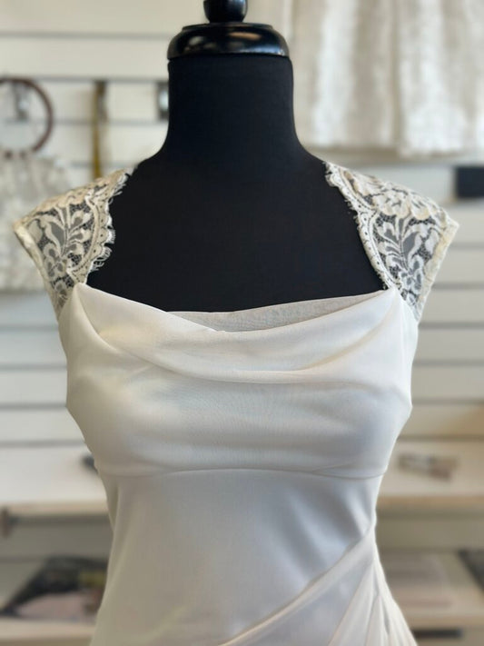 DB Studio Ivory Lace Strap Ruched Bridal Gown 4