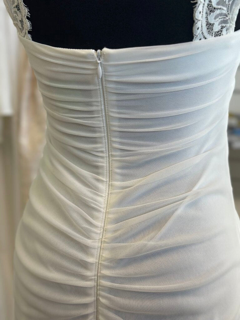 DB Studio Ivory Lace Strap Ruched Bridal Gown 4