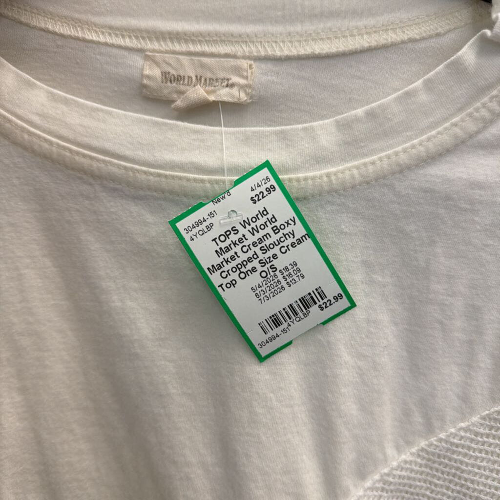 World Market Cream Boxy Cropped Slouchy Top One Size
