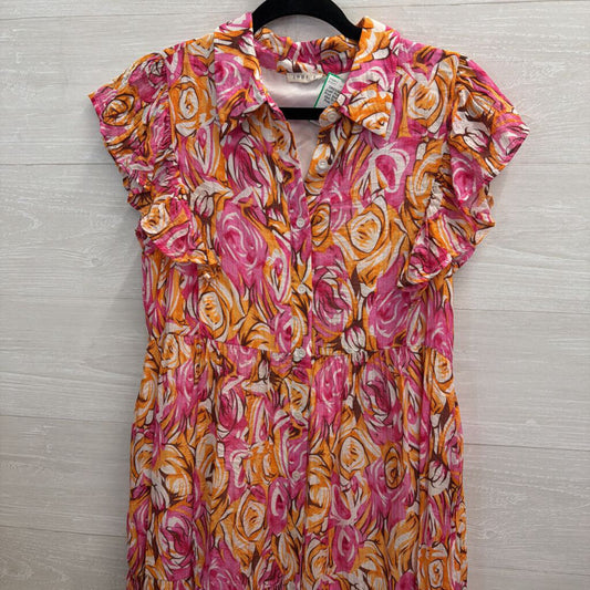 Jodifl Pink/ Orange Print Short Sleeve Midi Dress Small