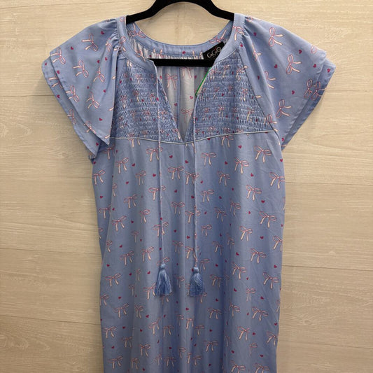 GiGio Blue/ White Bow Print Short Sleeve Maxi Dress Small