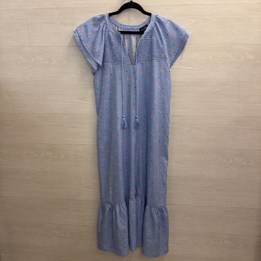 GiGio Blue/ White Bow Print Short Sleeve Maxi Dress Small