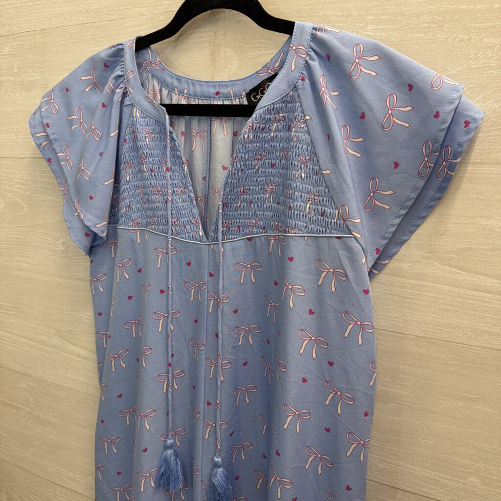 GiGio Blue/ White Bow Print Short Sleeve Maxi Dress Small