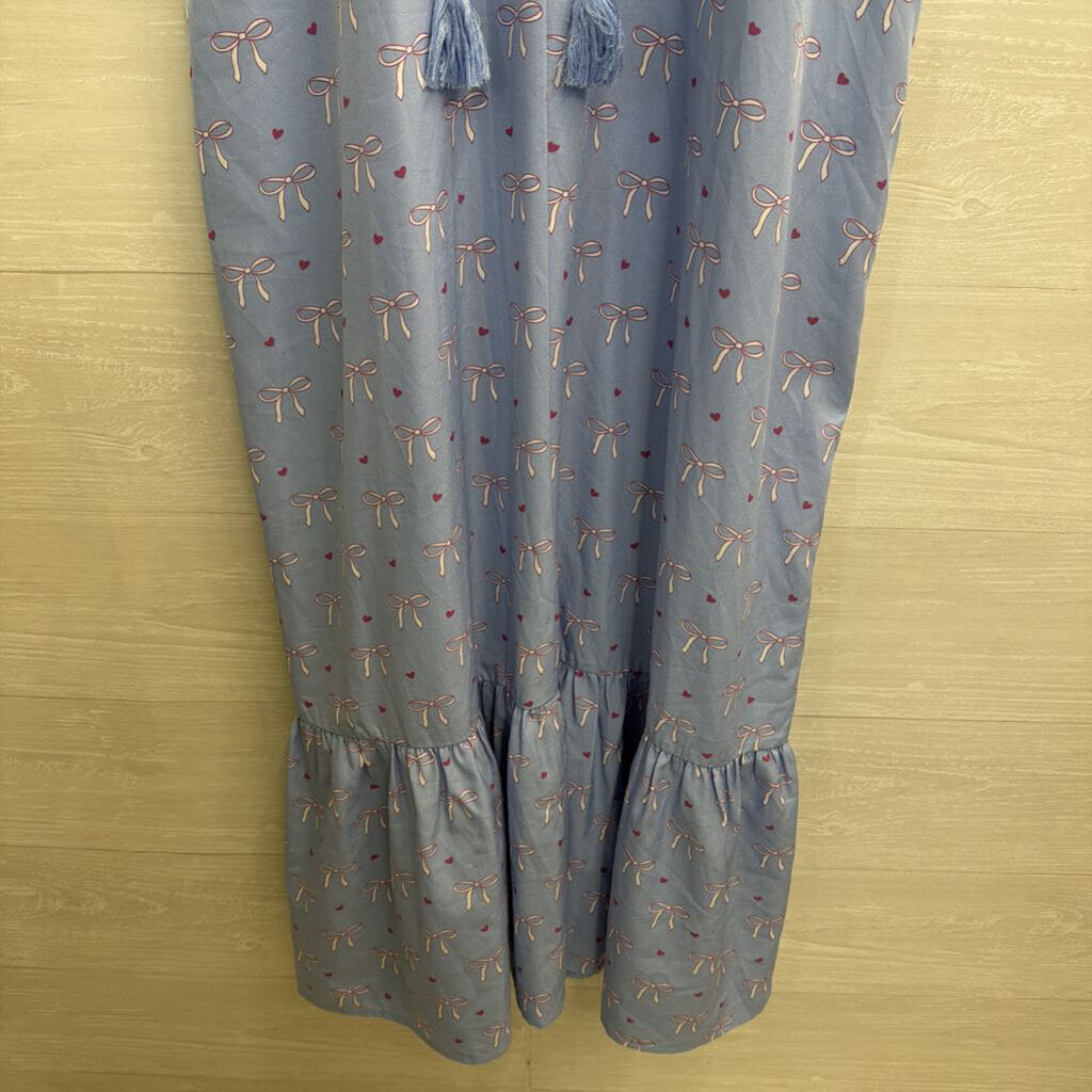 GiGio Blue/ White Bow Print Short Sleeve Maxi Dress Small