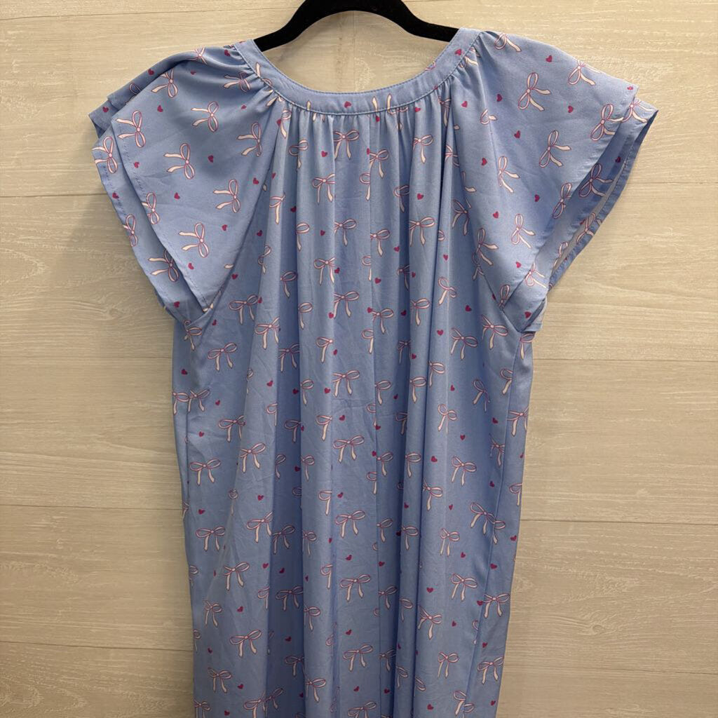 GiGio Blue/ White Bow Print Short Sleeve Maxi Dress Small