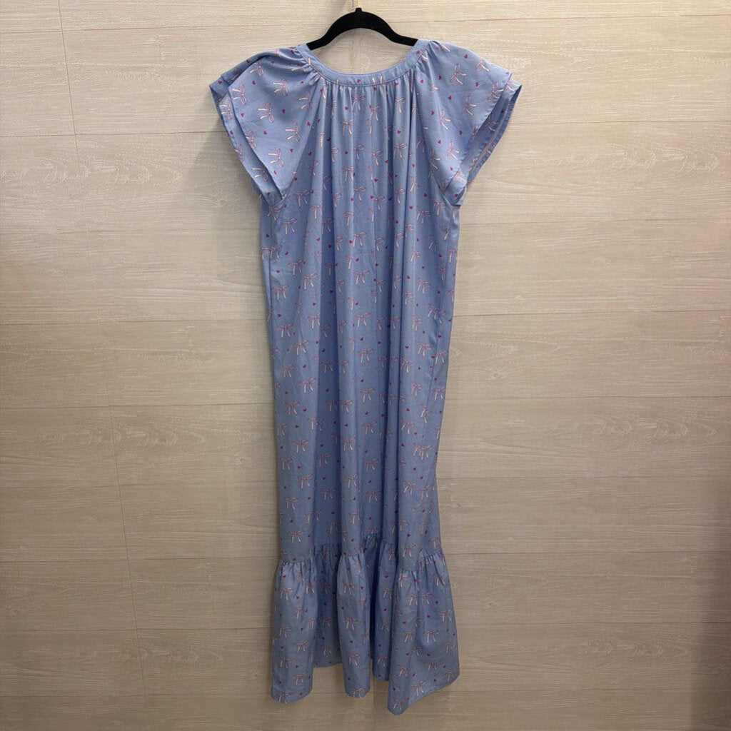 GiGio Blue/ White Bow Print Short Sleeve Maxi Dress Small
