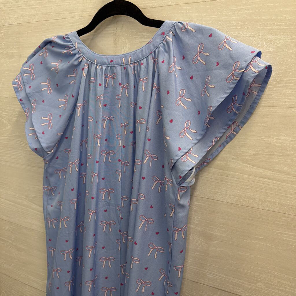 GiGio Blue/ White Bow Print Short Sleeve Maxi Dress Small