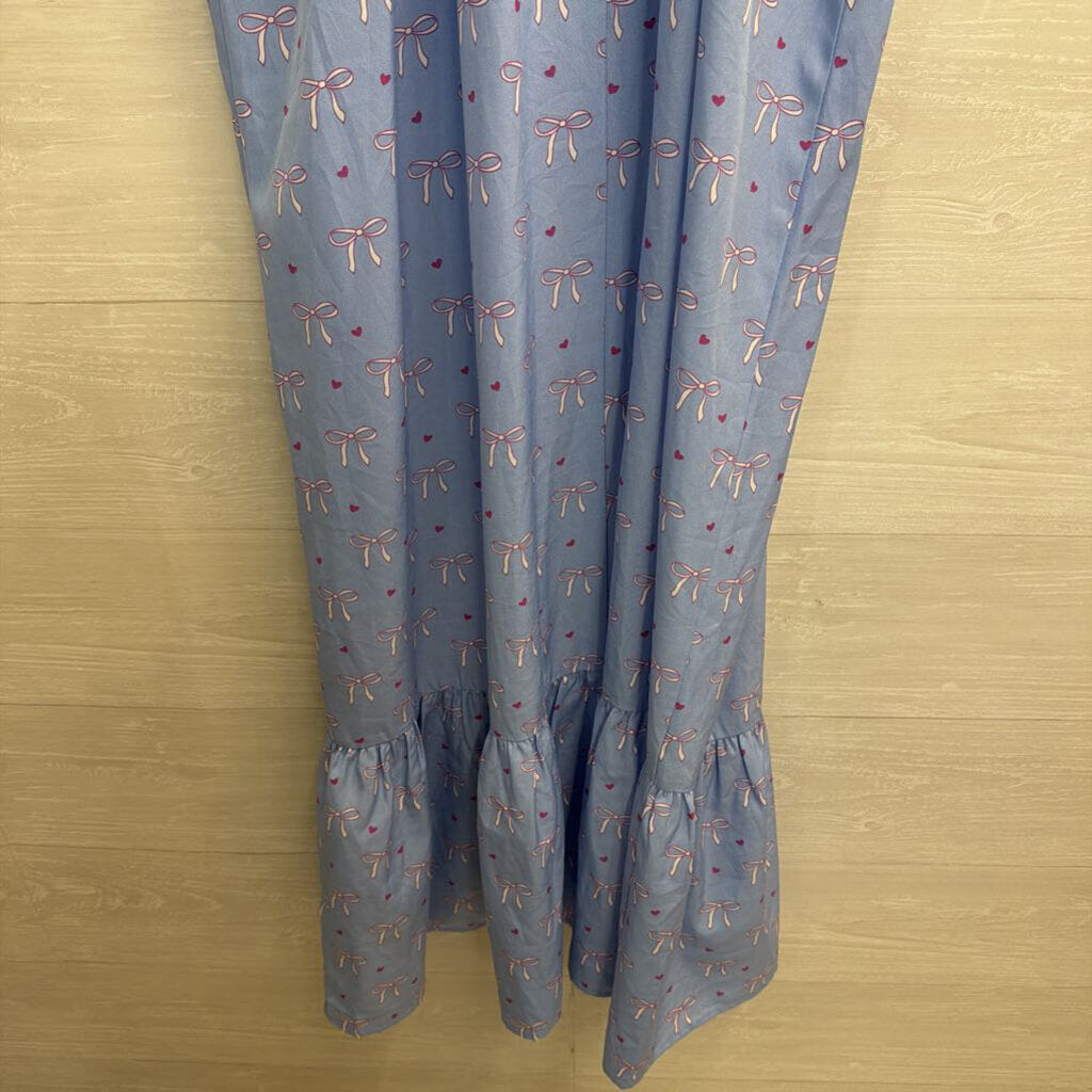 GiGio Blue/ White Bow Print Short Sleeve Maxi Dress Small
