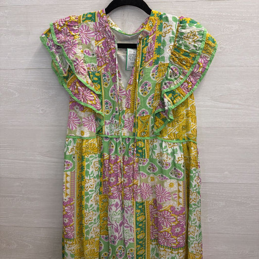 Umgee Green/ Multi Print Short Sleeve Maxi Dress Small