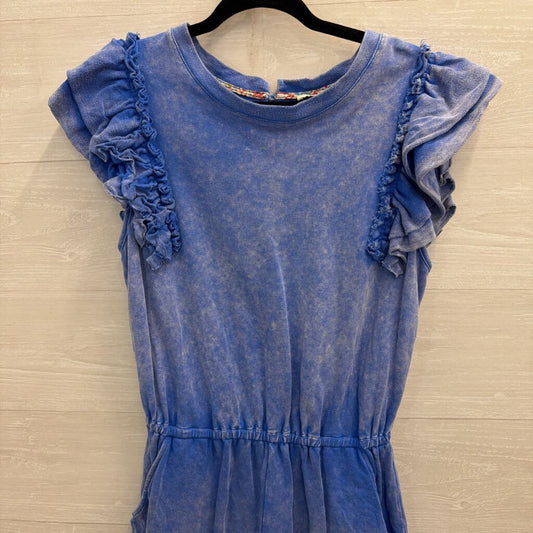 Umgee Blue Short Ruffle Sleeve Romper Small