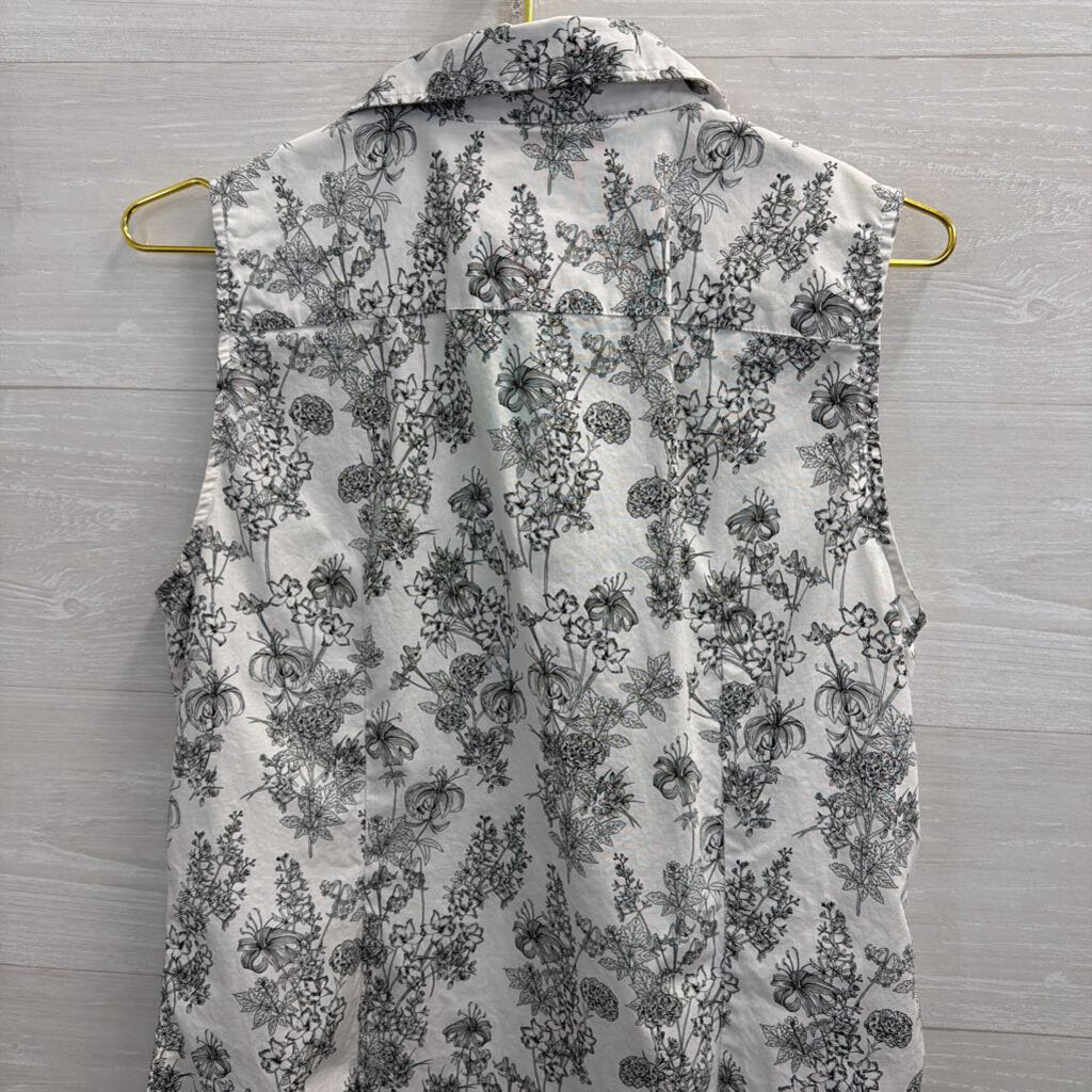 Banana Republic White/ Black Print Sleeveless Button Down Top 12