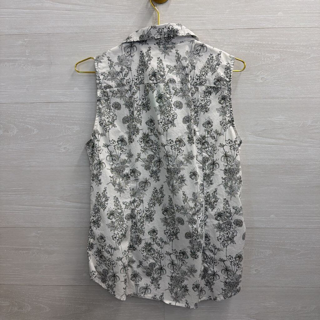 Banana Republic White/ Black Print Sleeveless Button Down Top 12