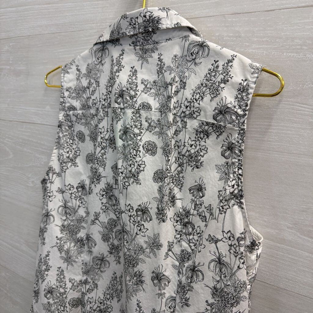 Banana Republic White/ Black Print Sleeveless Button Down Top 12