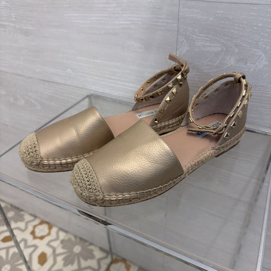 Steve Madden Alissa Gold Ankle Strap Round Toe Espadrille Shoes 7.5