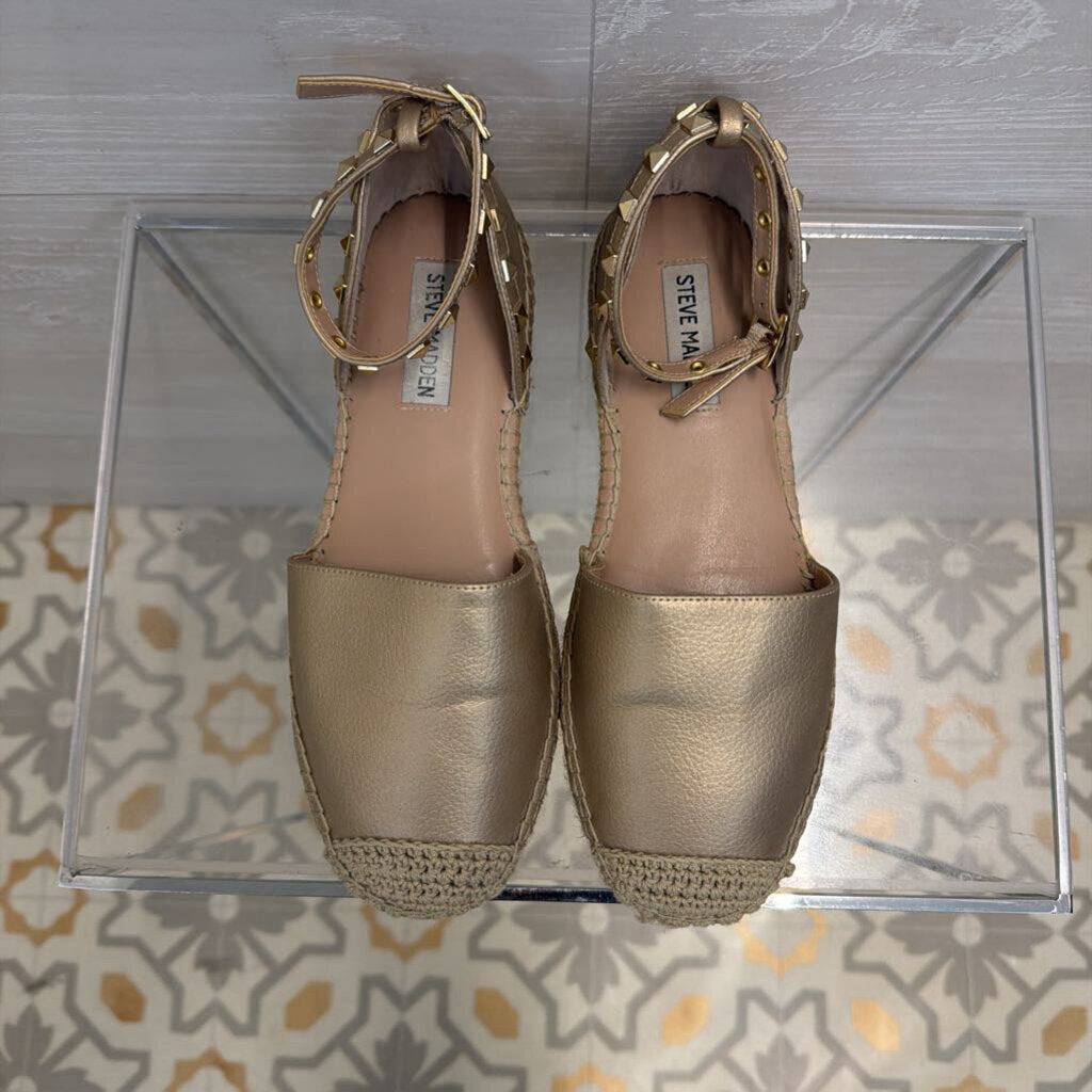 Steve Madden Alissa Gold Ankle Strap Round Toe Espadrille Shoes 7.5