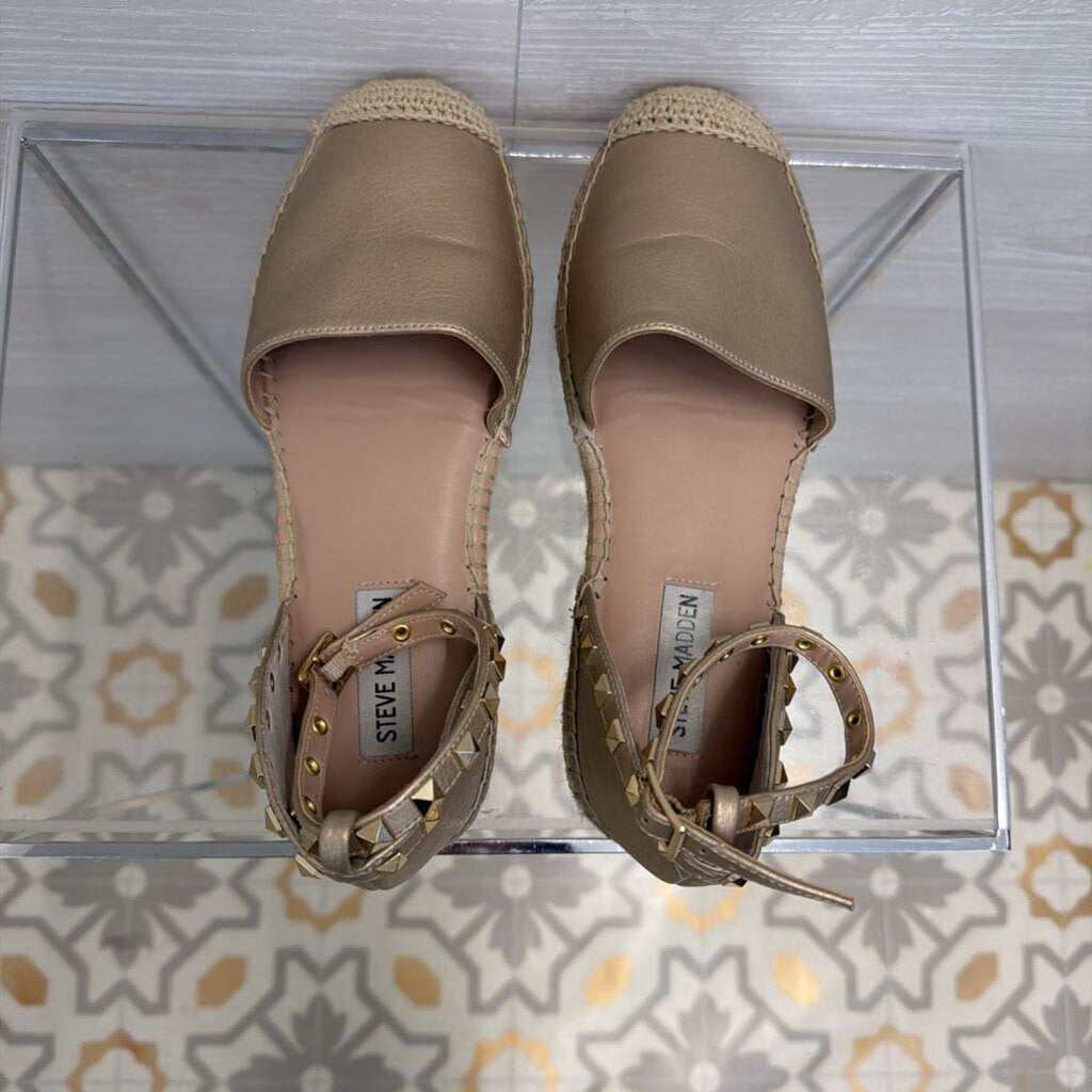 Steve Madden Alissa Gold Ankle Strap Round Toe Espadrille Shoes 7.5