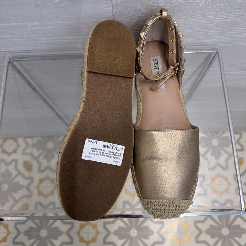 Steve Madden Alissa Gold Ankle Strap Round Toe Espadrille Shoes 7.5
