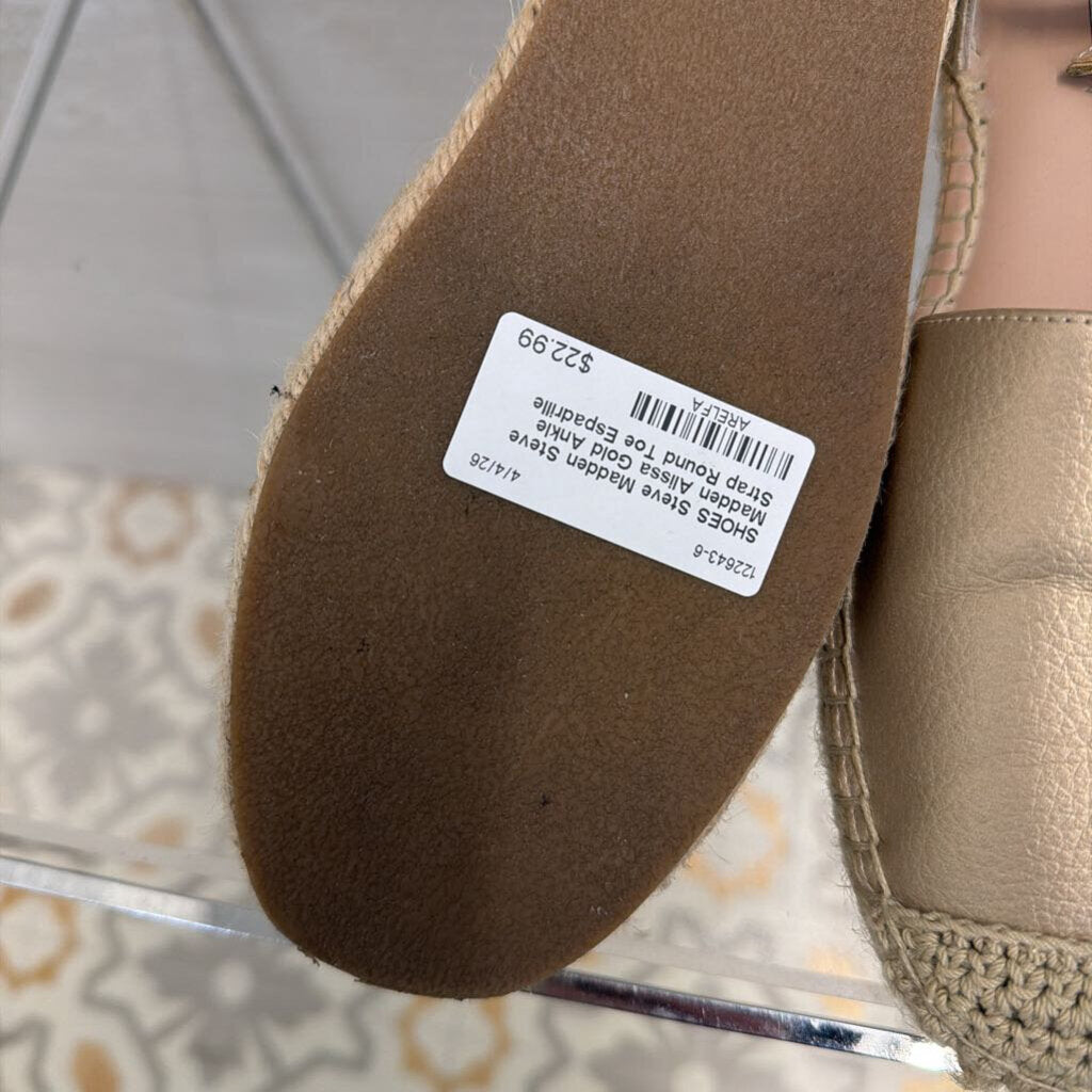 Steve Madden Alissa Gold Ankle Strap Round Toe Espadrille Shoes 7.5