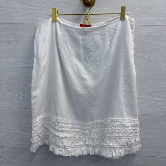 Relax Tommy Bahama White 100% Linen Ruffle Hem Skirt 8