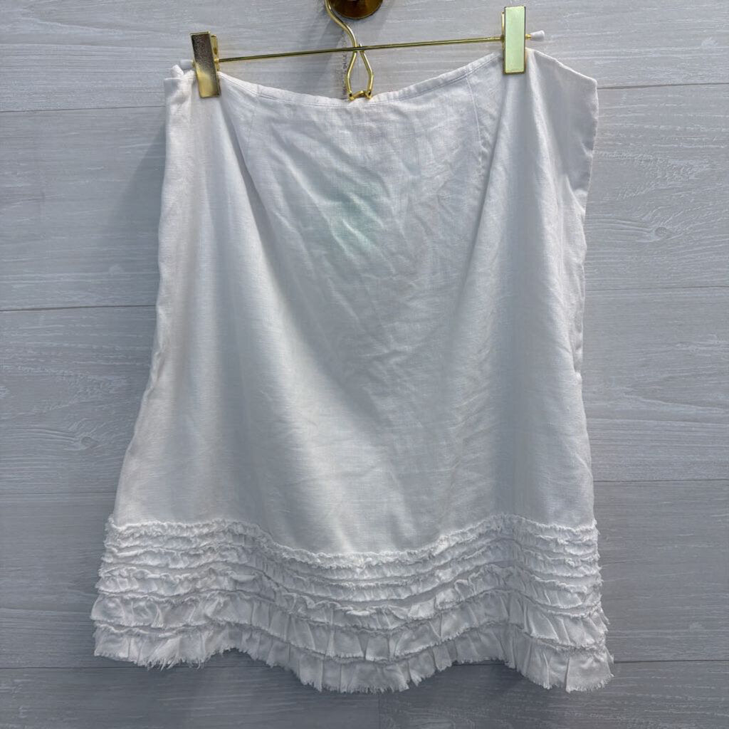 Relax Tommy Bahama White 100% Linen Ruffle Hem Skirt 8