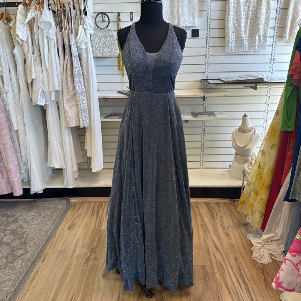 My Michelle Blue Shimmer A Line Long Formal Dress 5