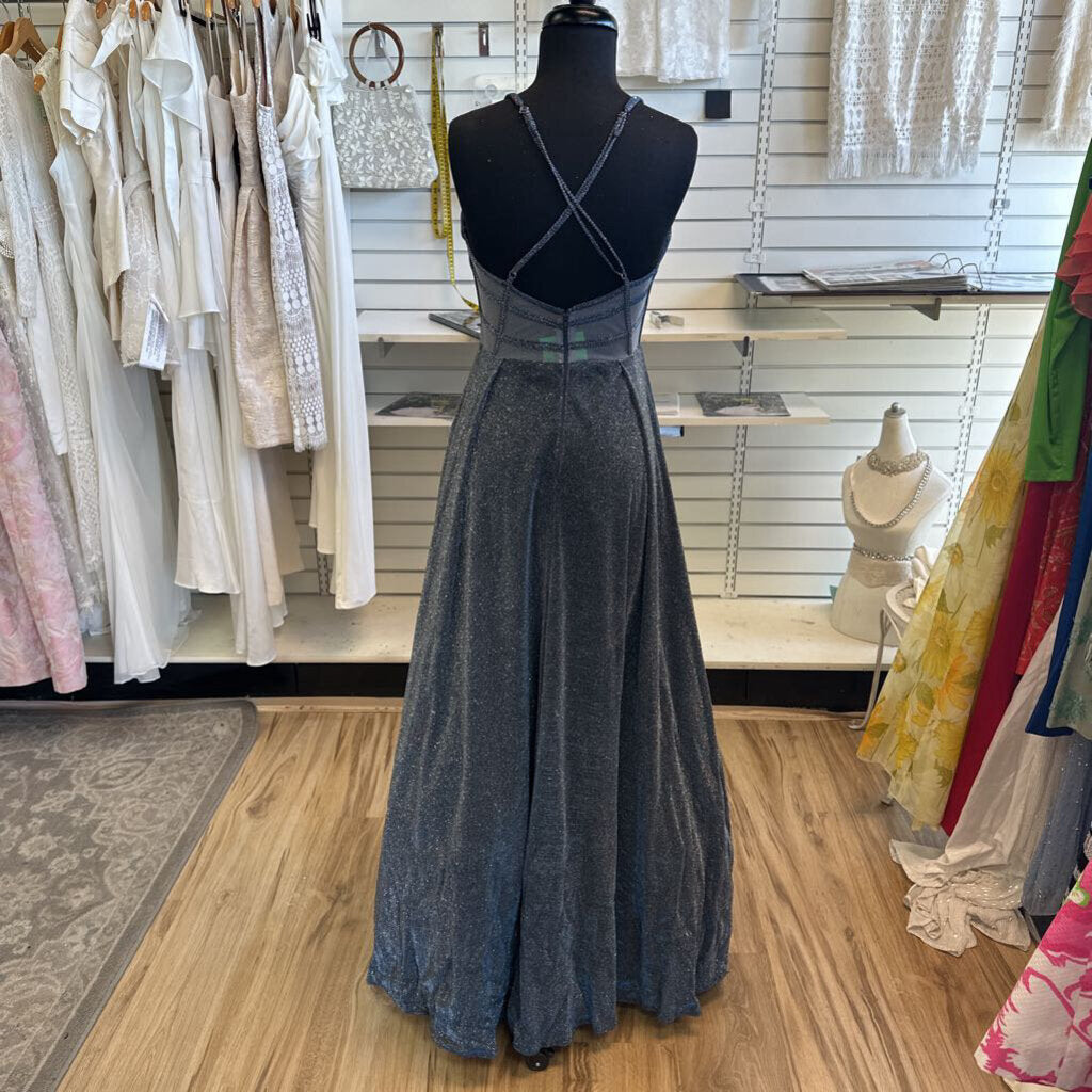 My Michelle Blue Shimmer A Line Long Formal Dress 5