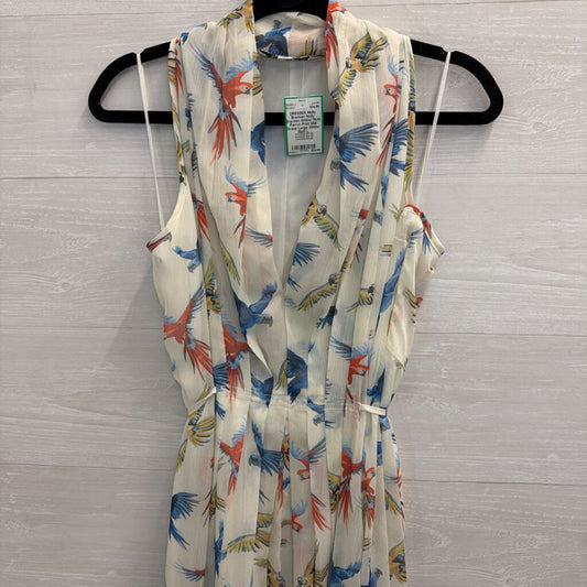 Molly Bracken White/ Multi Parrot Print Midi Dress Large