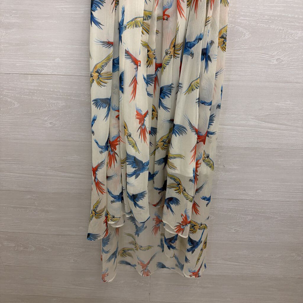 Molly Bracken White/ Multi Parrot Print Midi Dress Large
