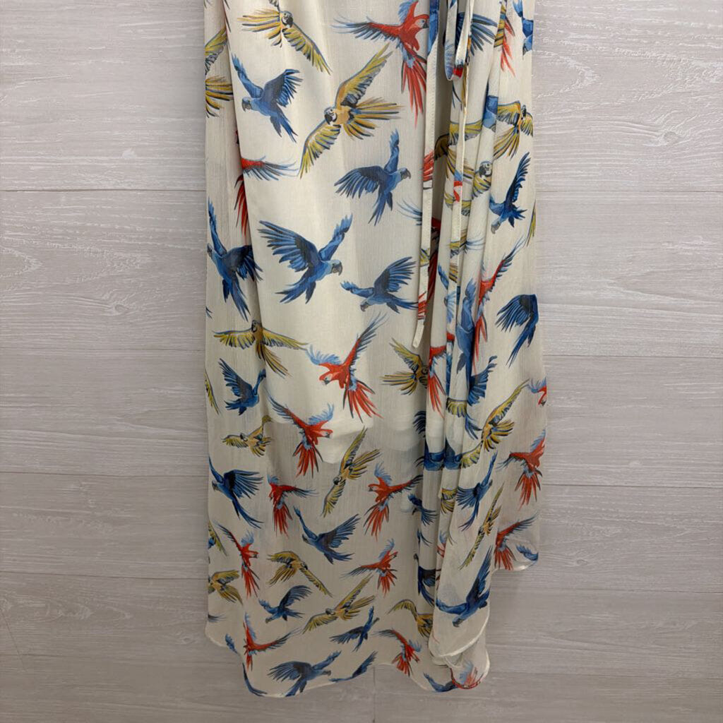 Molly Bracken White/ Multi Parrot Print Midi Dress Large