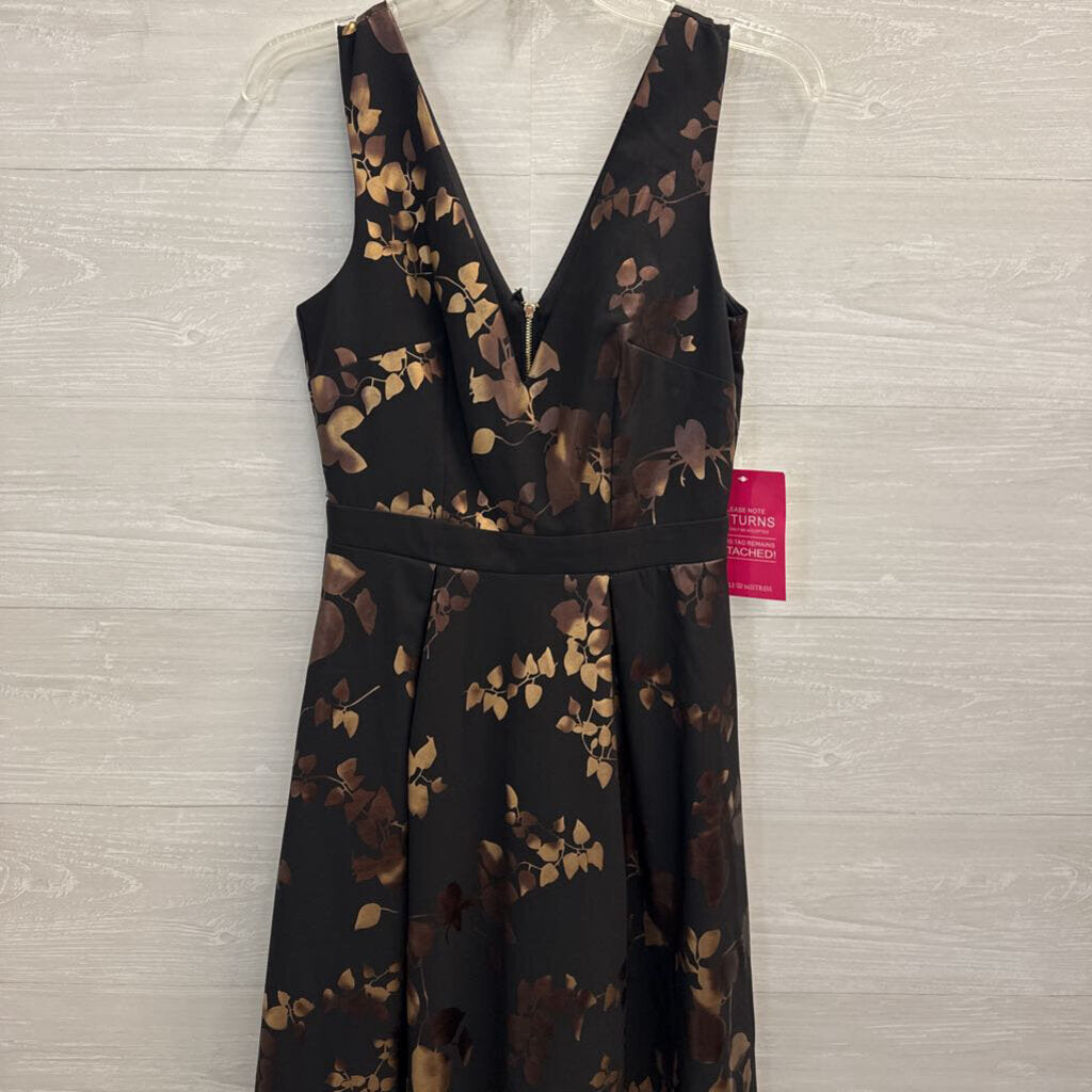 Little Mistress Black/ Gold Metallic Print Long Formal Dress 2