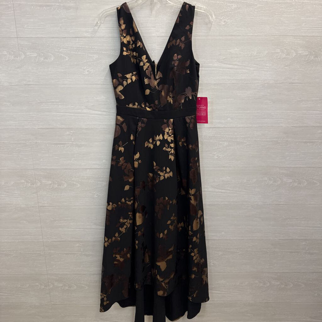Little Mistress Black/ Gold Metallic Print Long Formal Dress 2