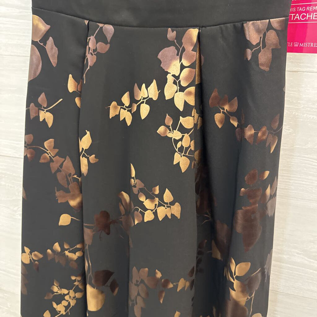 Little Mistress Black/ Gold Metallic Print Long Formal Dress 2