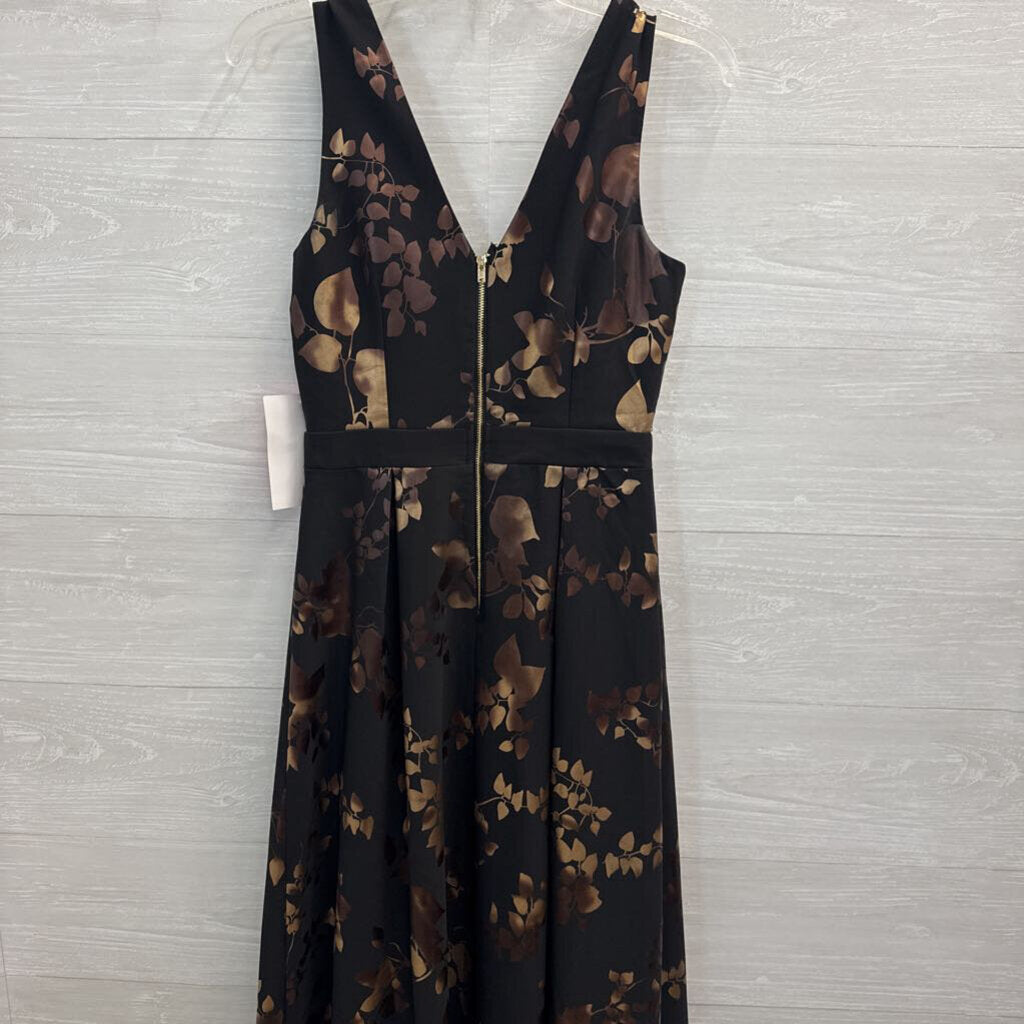 Little Mistress Black/ Gold Metallic Print Long Formal Dress 2