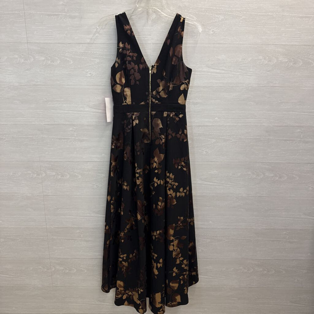 Little Mistress Black/ Gold Metallic Print Long Formal Dress 2