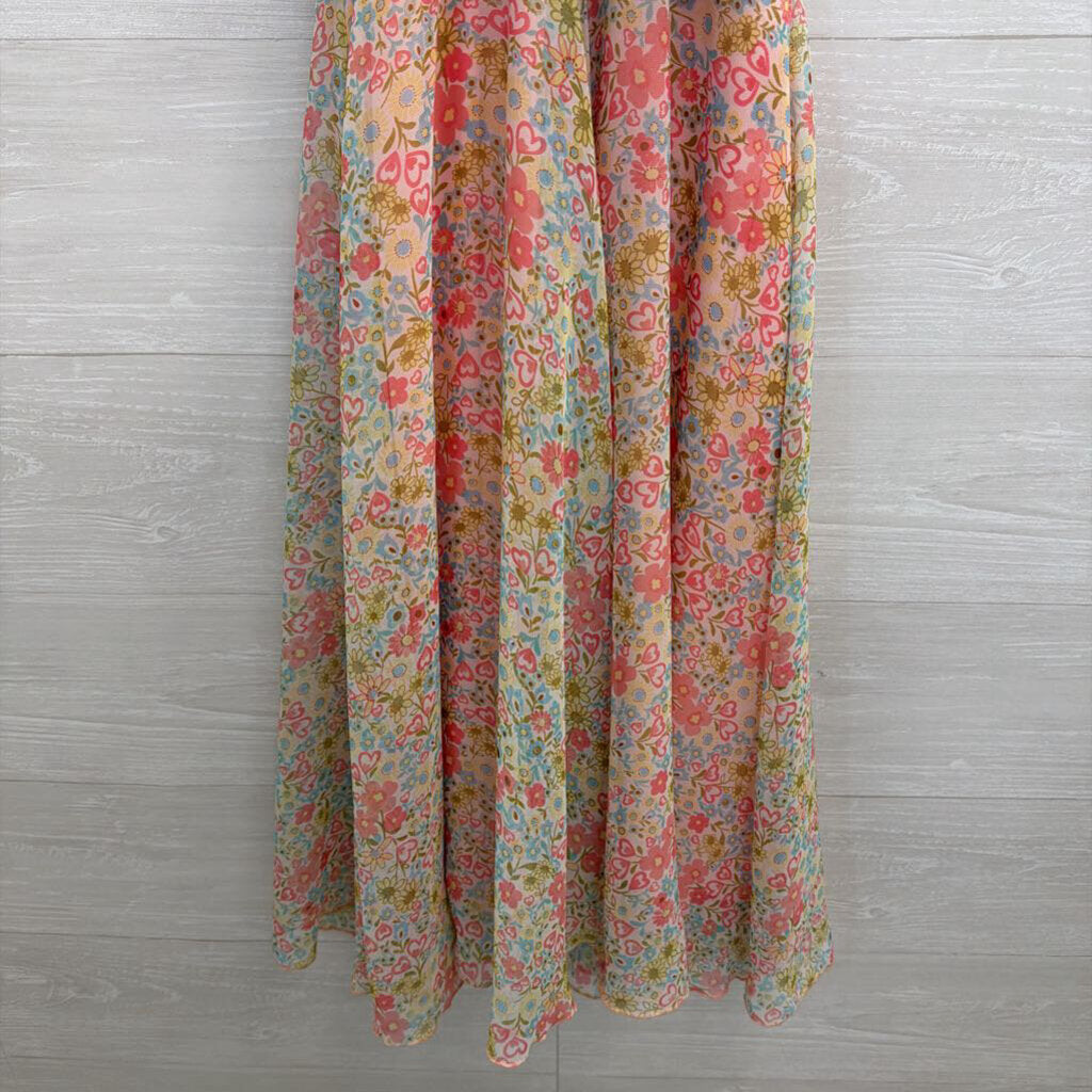 B Moss Pink/ Multi Floral Print Halter Dress Small