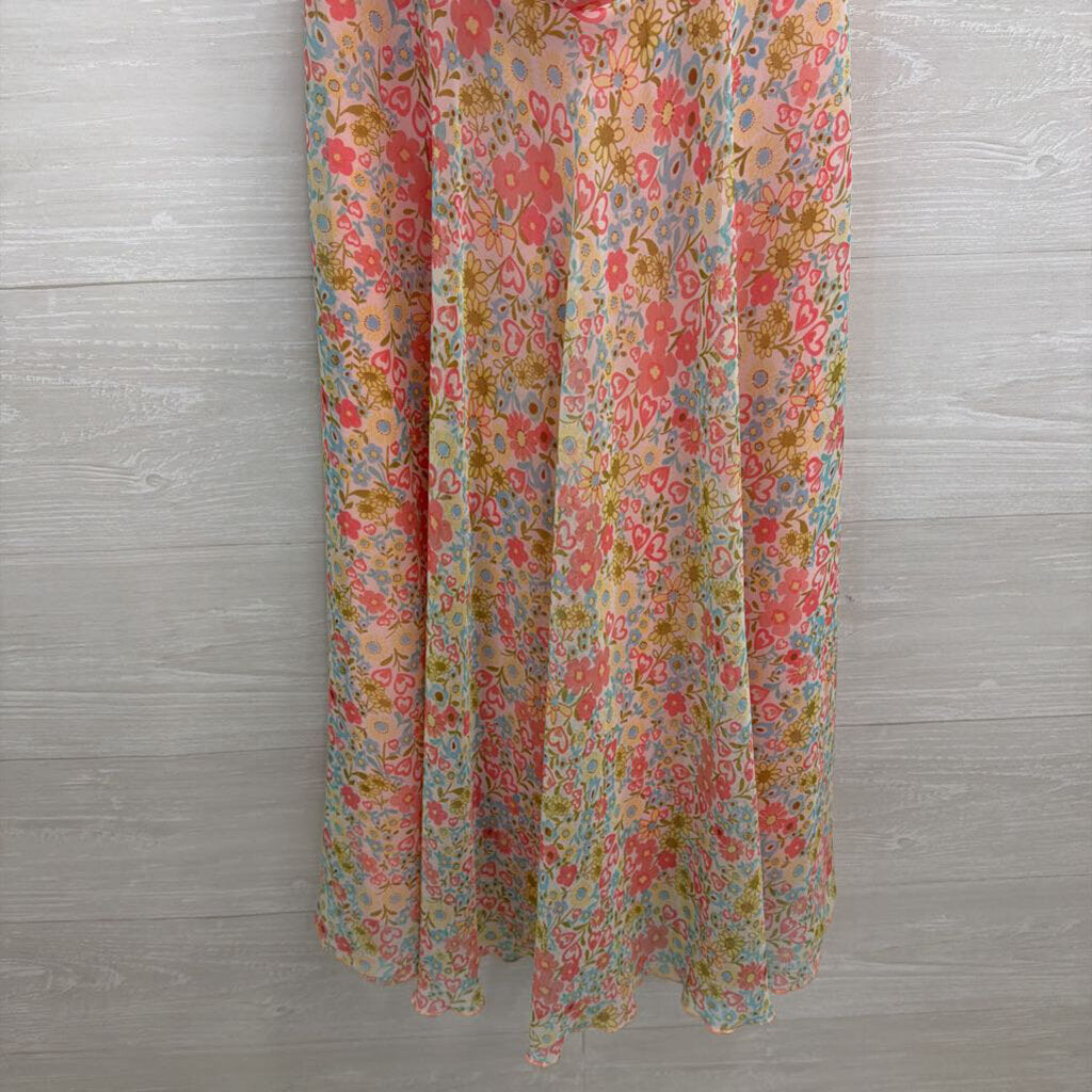 B Moss Pink/ Multi Floral Print Halter Dress Small