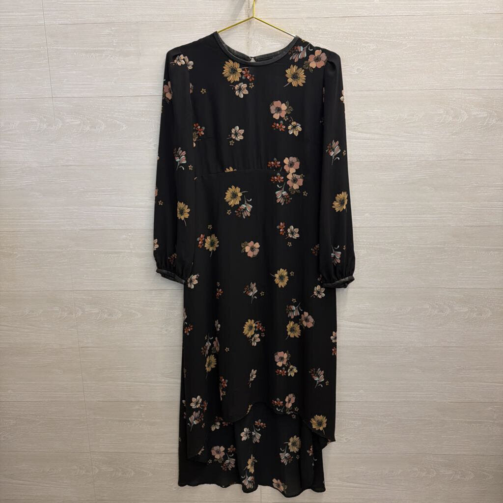 Who What Wear Black/ Multi Floral Print Long Sleeve Midi Dress Small